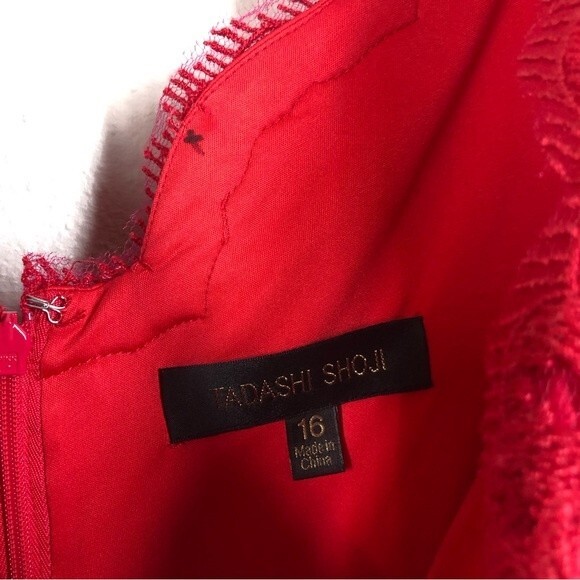 Tadashi Shoji Pink Lace Overlay Sleeveless Dress Ribbon Waist Fit & Flare S 16 - Picture 8 of 11